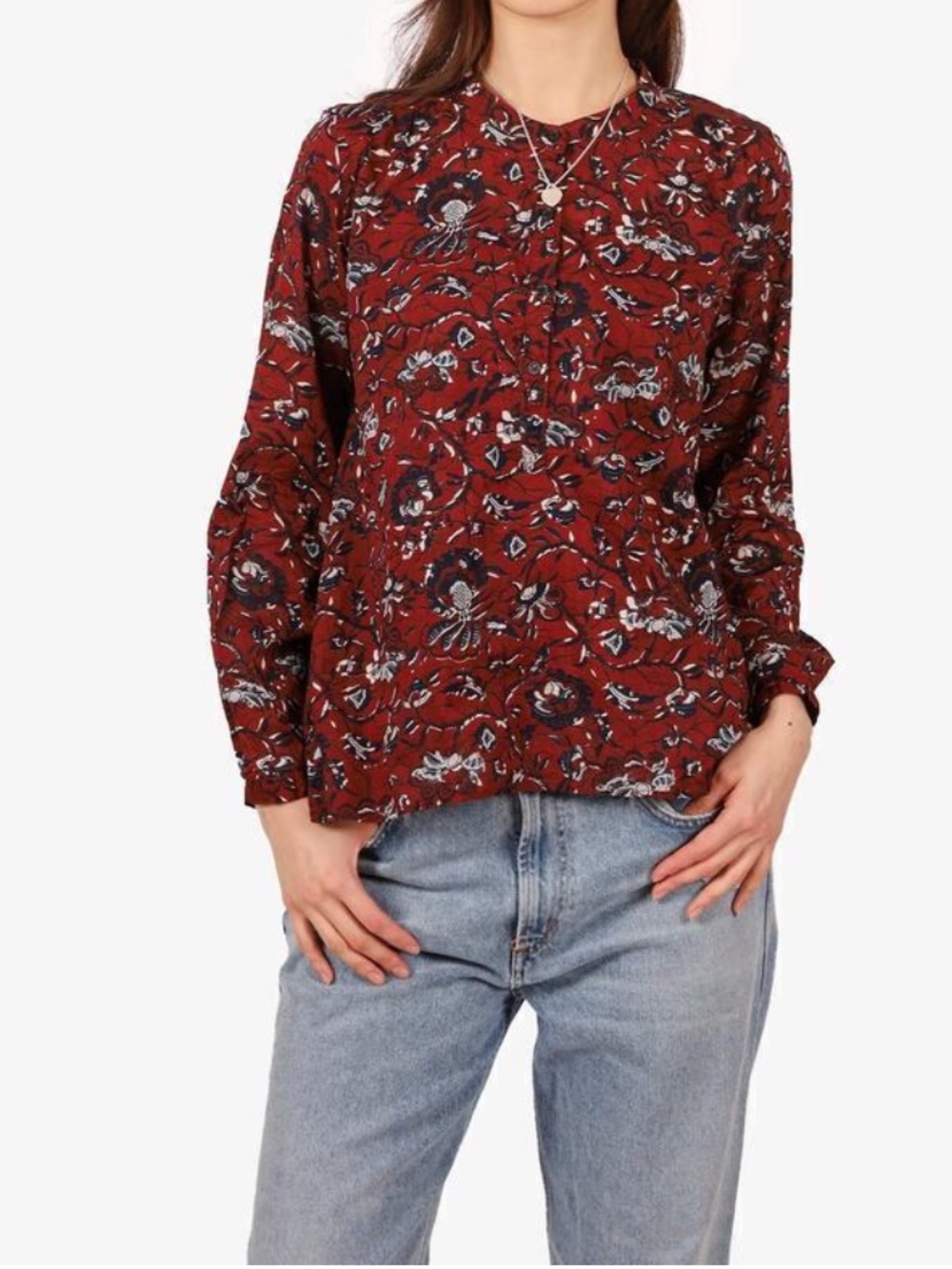 Isabel Marant Étoile Amaria floral-print cotton voile henley blouse Size L